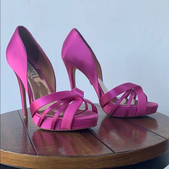 Badgley Mischka Pink Satin Strappy Party Heel 7 - Picture 3 of 6